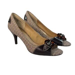 Etienne Aigner womens E-celt diamond logo buckle open toe heel. Size 6.5M